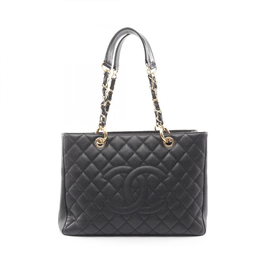 Chanel Matelasse Grand Shopping GST Tote Bag Leather Grained Calf Black
